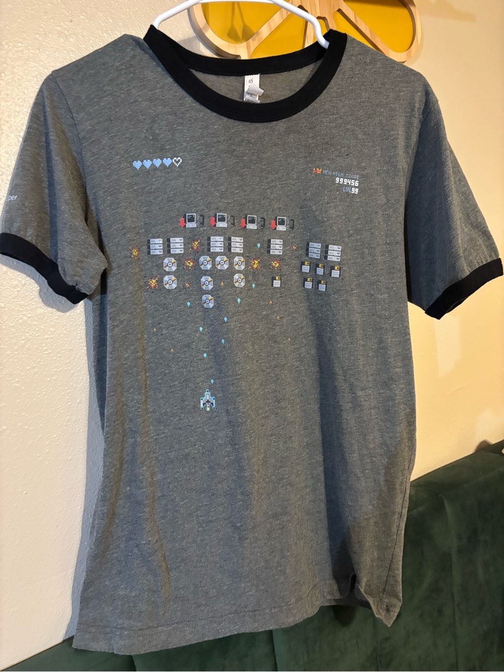 Retro Arcade Graphic Ringer Tee - Gray with Black Trim
